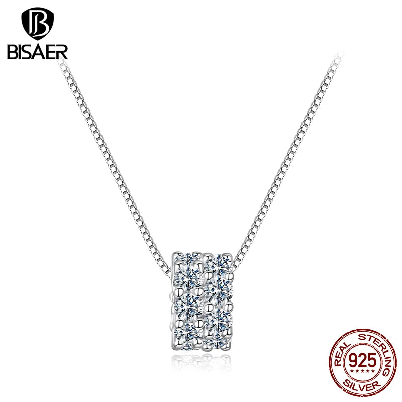 BISAER Lucky Ring Necklace Cutting Lab Grown Diamond 925 Sterling Silver Chain Plated White Gold Wedding Fine Jewelry MSN048