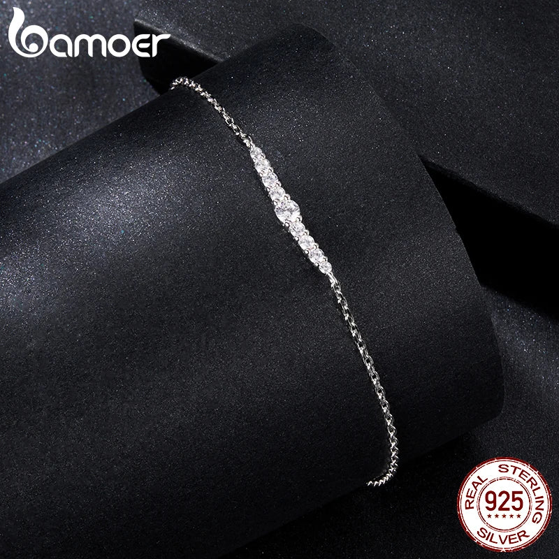 Bamoer Sparkling Moissanite Bracelet Adjustable Strand Bracelet for Women Engagement Birthday Gift Fine Jewelry MSB023