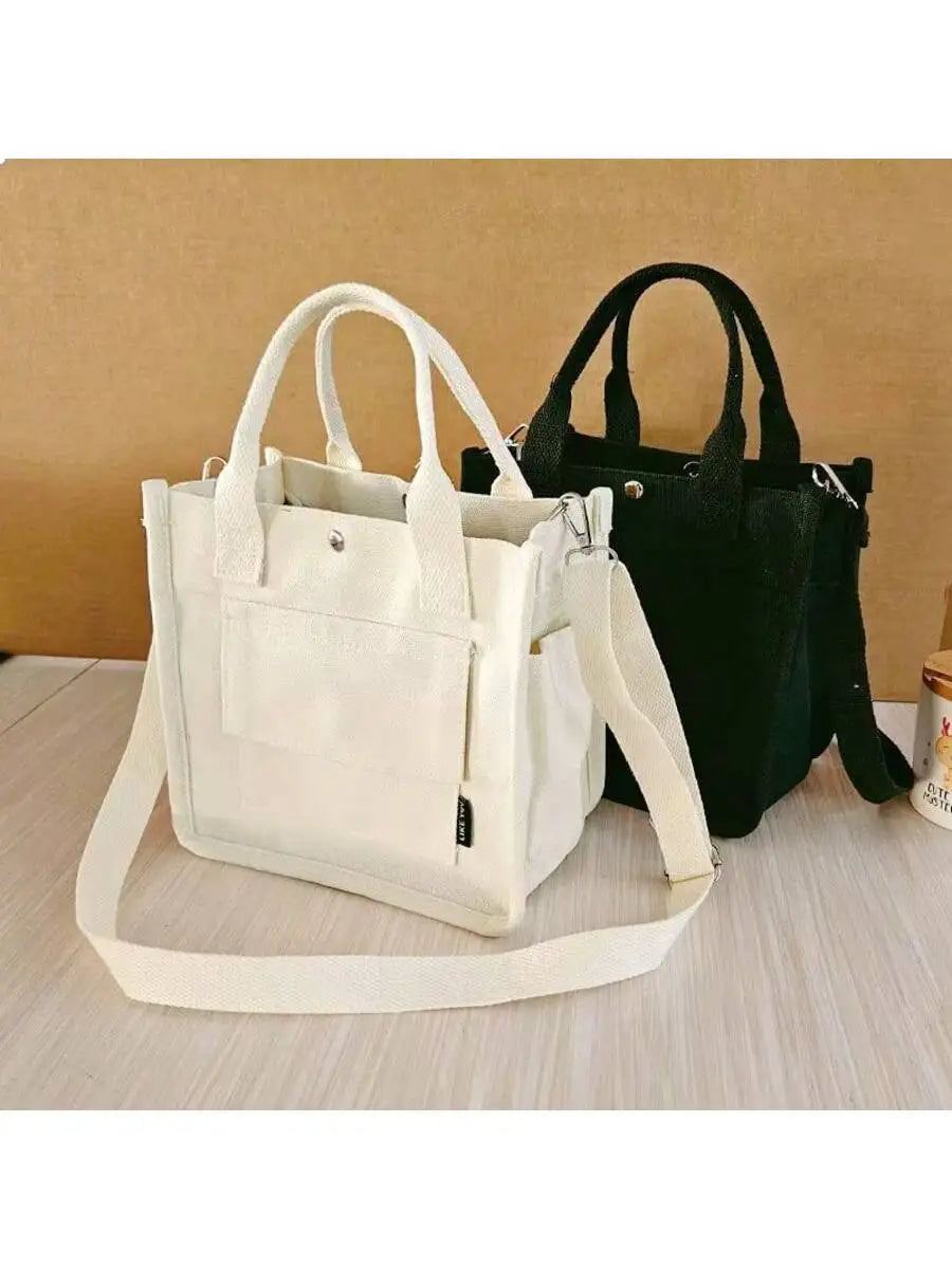 Chic Compact Canvas Tote,Multi-Pocket,Versatile Crossbody & Lunch Storage Bag,Korean Ins Multi-Compartment Mums And Babies Go Ou