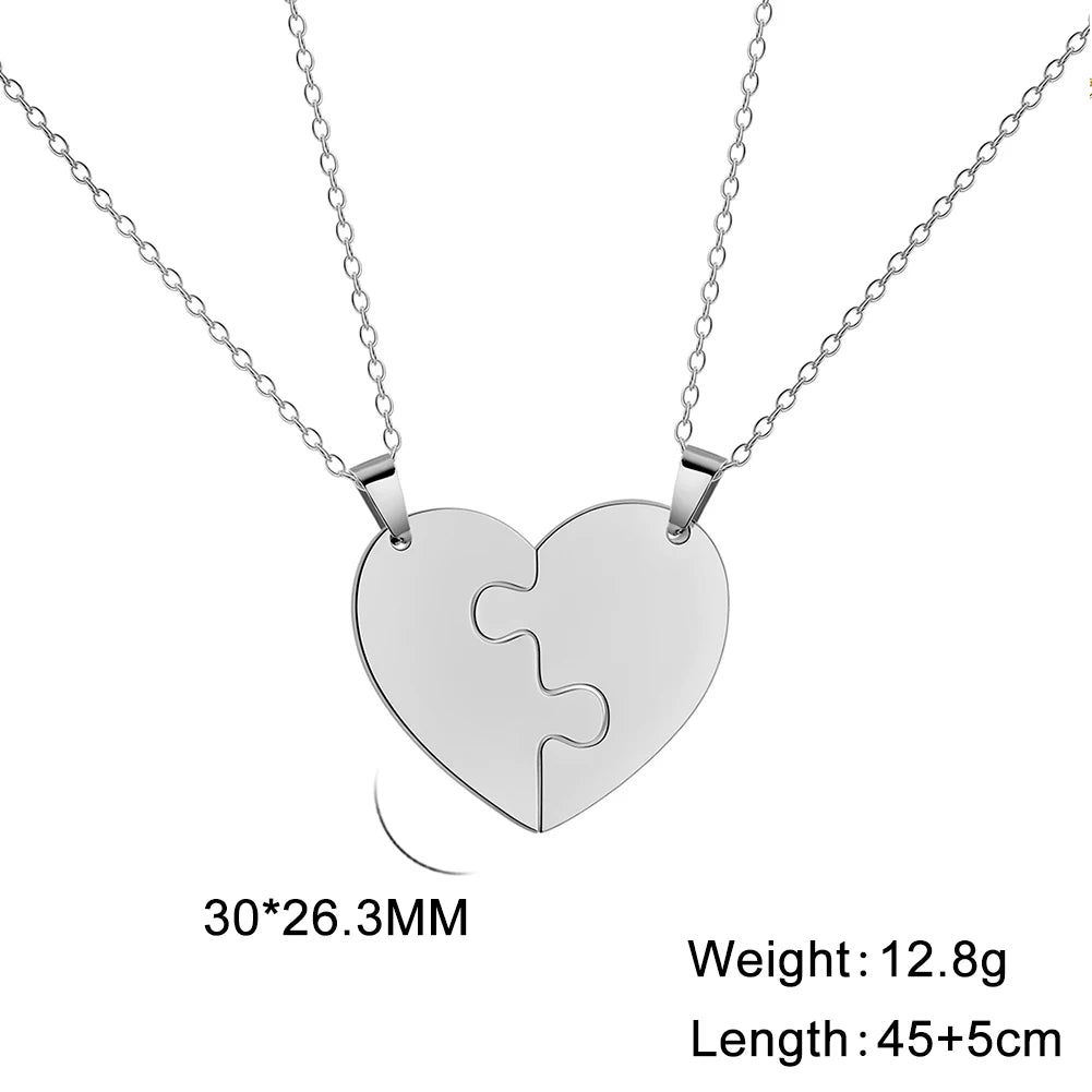 2Pcs Heart Puzzle Pendant Necklace Couple Jewelry Stainless Steel Fashion Choker for Men Women Trend Party Gift