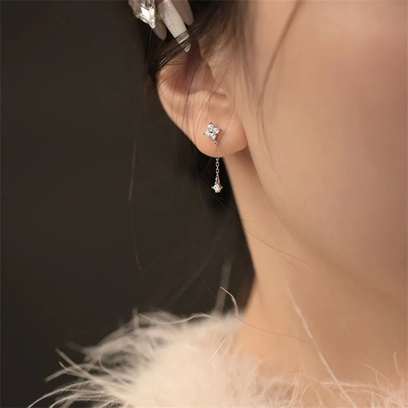 9925 Sterling Silver Plating 18K Gold Shiny Zircon Flower Tassel Earrings for Women Temperament Party Wedding Jewelry Accessorie