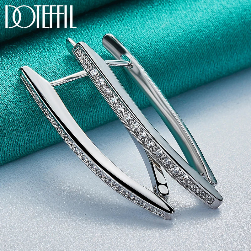 DOTEFFIL 925 Sterling Silver AAA Zircon Charm V  Earring For Woman Jewelry Fashion Wedding Party Gift