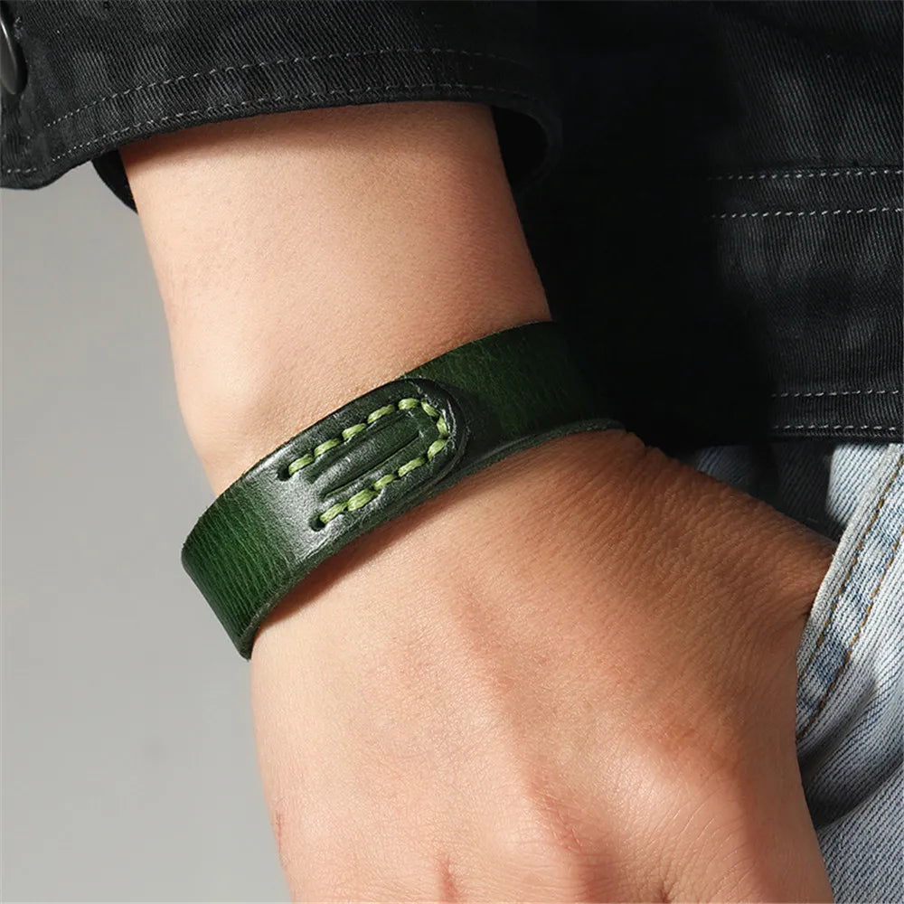 MKENDN Viking Leather Wrap Bracelet Norse Warrior Leather Wristband Cuff For Men Wide Black/Brown Nordic Cuff Viking Jewelry