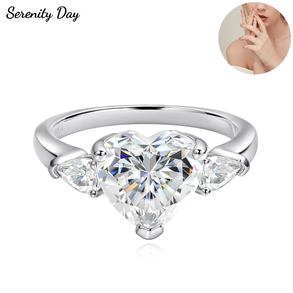 Serenity 1-4ct D Color Heart Cut Moissanite Rings for Women Wedding Bridal S925 Sterling Silver Couples Rings Anniversary Gift