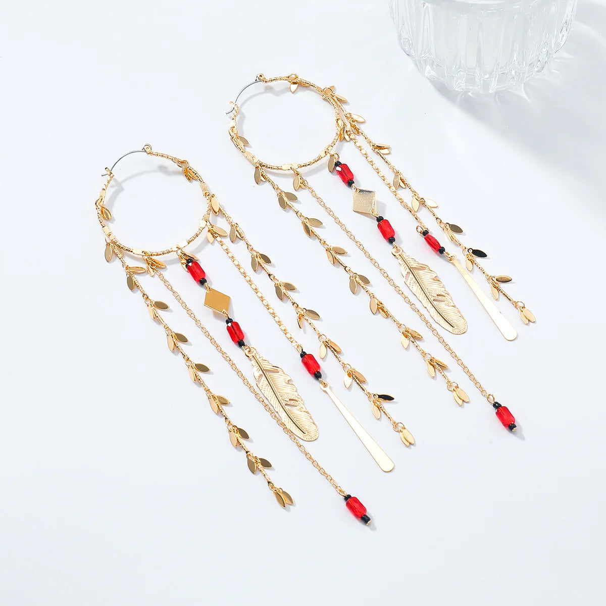 ZAA Exaggerated Tassel Feather Alloy Multi-layer Earrings