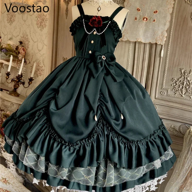 Vintage Victorian Lolita Princess Jsk Dress Women Elegant Sweet Palace Queen Party Dresses Girly Gothic Sleeveless Slip Dress