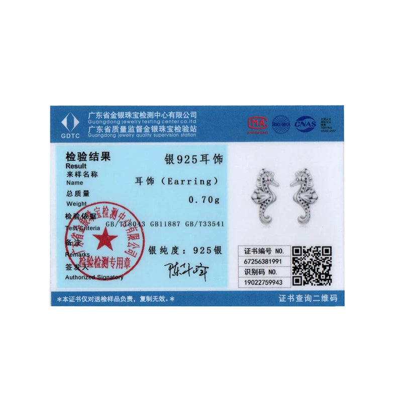 BISAER 925 Sterling Silver Mini Seahorse Stud Earrings Marine Animals Stud Ear for Women & Girls Party Fine Jewelry Holiday Gift