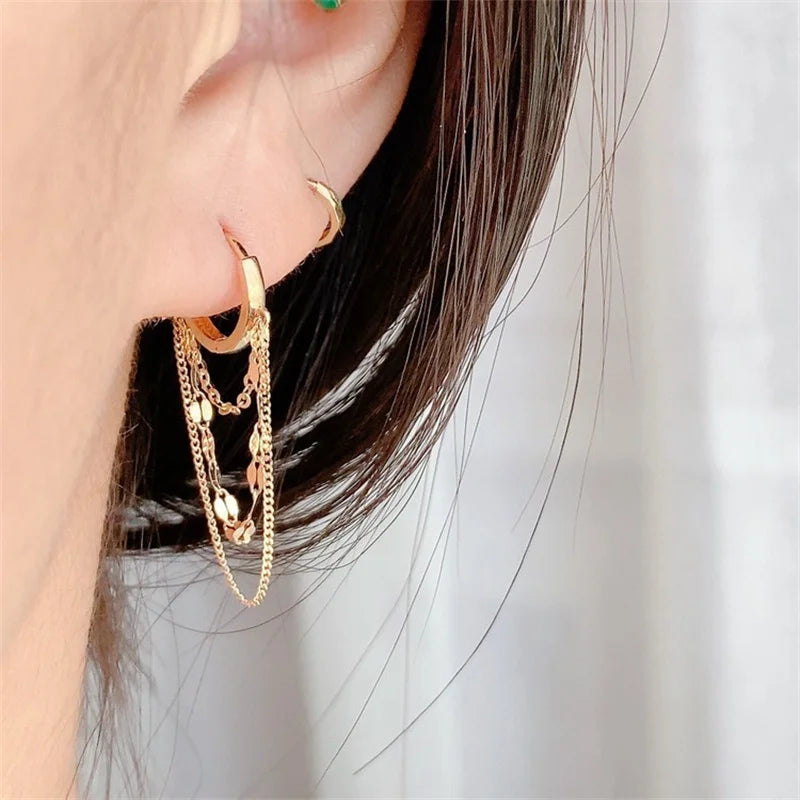 Real 925 Sterling Silver Plated 18K Gold Tassel Stud Earrings for Women Wedding Trendy Fine Jewelry
