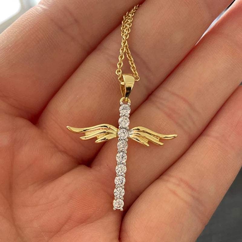 Angel Wings Cross Pendant Necklaces for Women