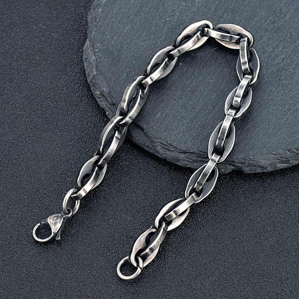 MKENDN Men Vintage Oxidized Black Lips Chain Bracelets Waterproof Stainless Steel Chain Link Wristband Rock Punk Jewelry Gifts