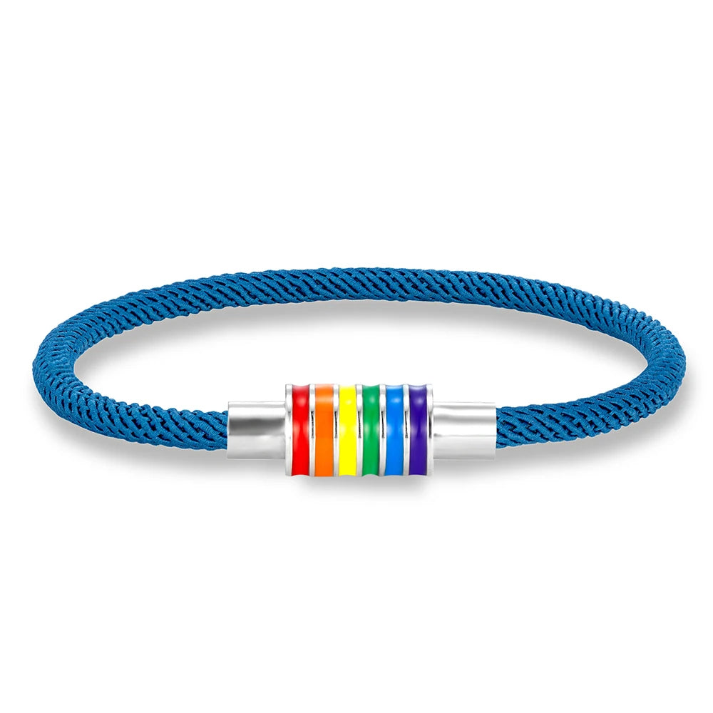 MKENDN Minimalist Rope Bracelet Unisex Stainless Steel Rainbow Clasp Waterproof Natuical Rope Braslet Gift For Lovers LGBT