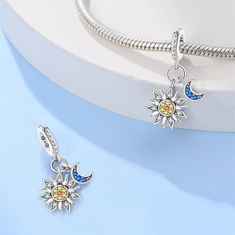 100% 925 Sterling Silver Stars Moon Sun Zircon Eye Cross Charms Beads Fit Original Bracelets DIY Jewelry For Women Protect Gifts