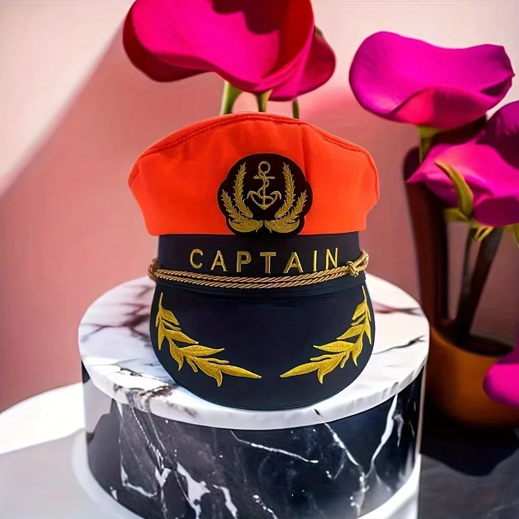 Navy hat with anchor badge, four different colors, Captain letter, fashion, for cruise parties, bachelorette party, cosplay