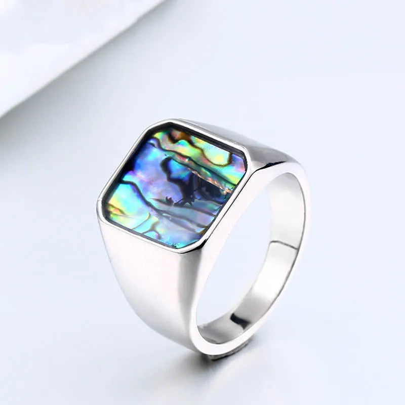 2025 European and American Trendy Jewelry Men's and Women's Simple Shell Inlaid Titanium Steel Ring Fashion Stainless Steel Ring