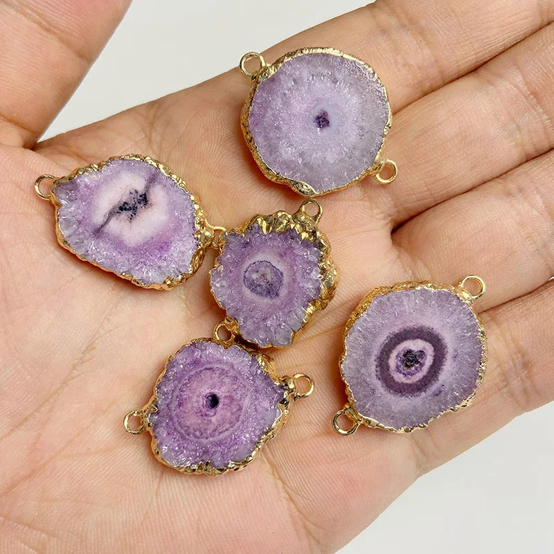 2PCS/lot Natural Druzy Agates Connectors Irreguar Round Quartzs Pendant For Jewelry Making Necklace Bracelets DIY Accessories