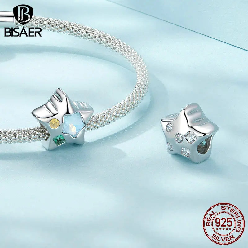 BISAER 100% 925 Argent Sterling Ballon Étoile Charm Perle Dragon Volant Émail Pendentif Fit Femmes Bracelet DIY Bijoux Fins Cadeau