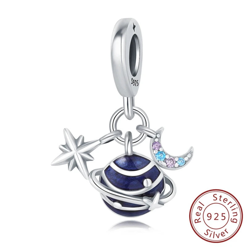 100% Real 925 Sterling Silver Charms Beads Stars Moon Pendant Fit Original Charms Bracelets Bangle DIY Jewelry Gifts