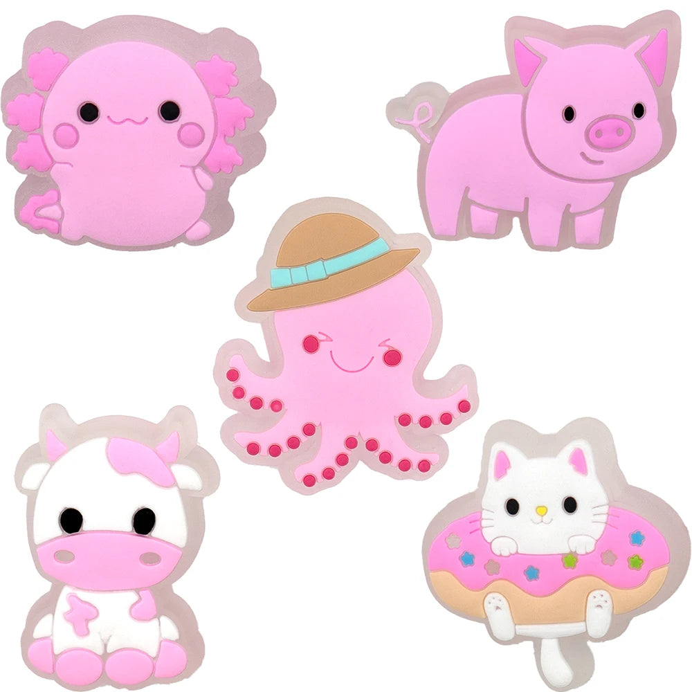 5PCS LED Clog Shoe Charms Cute Animal Duck Gamepad Pig Black Cat Shoe Buckle Accessories Pins for Women Men Cute Shoe Decoration