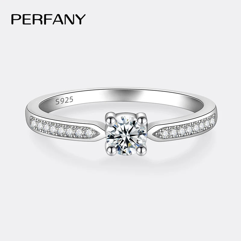 PERFANY 0.3CT Moissanite Ring for Women S925 Pure Silver Four Claw Laboratory Diamond Compact and Exquisite Wedding Jewelry - Madeinsea©
