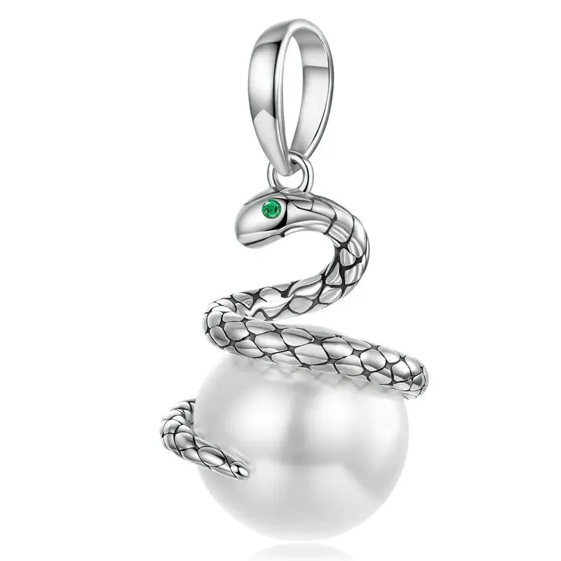 WOSTU 925 Sterling Silver Vinatge Dragon Charm Snake Bead Demon Eye Pendant Fit Original Bracelet Necklace For Women DIY Jewelry