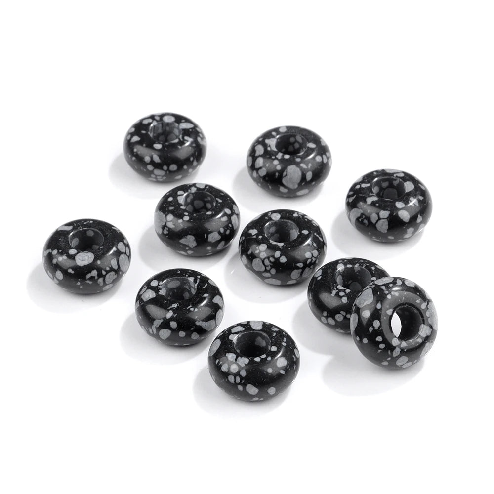 5PCS Natural Big Hole Round Abacus Bead 14mm Opal Tiger Eye Jade Hollow Stone Pendant For Jewelry Making Necklace Earrings DIY