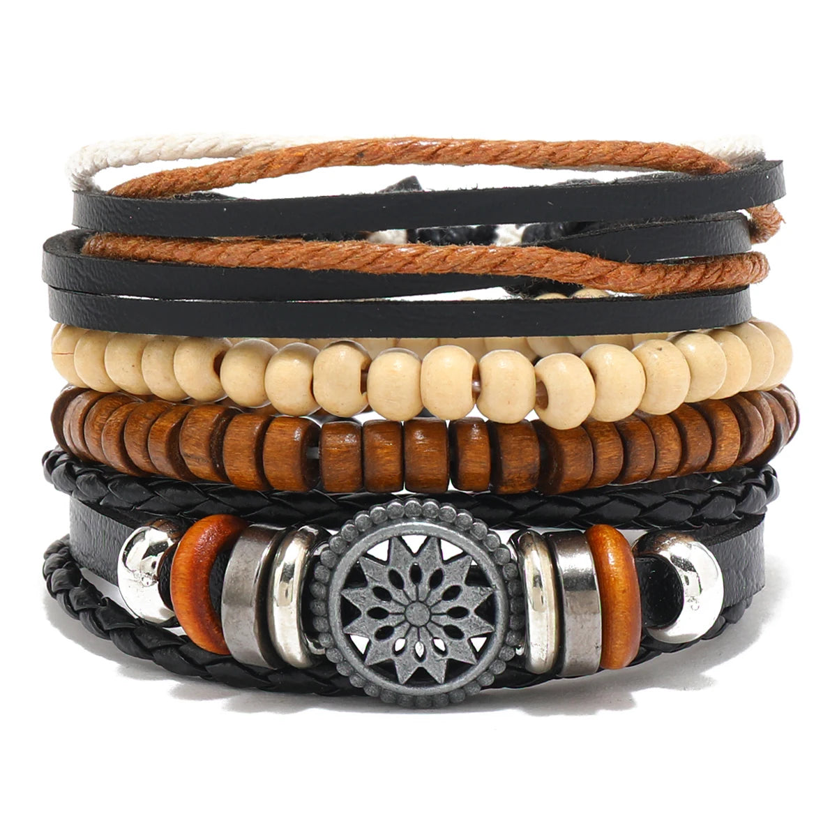 Wholesale Best-selling Multi-layer Buddha Bead Beaded Bracelets Men's Retro Style Multi-layer Elastic Thread Adjustable Wooden