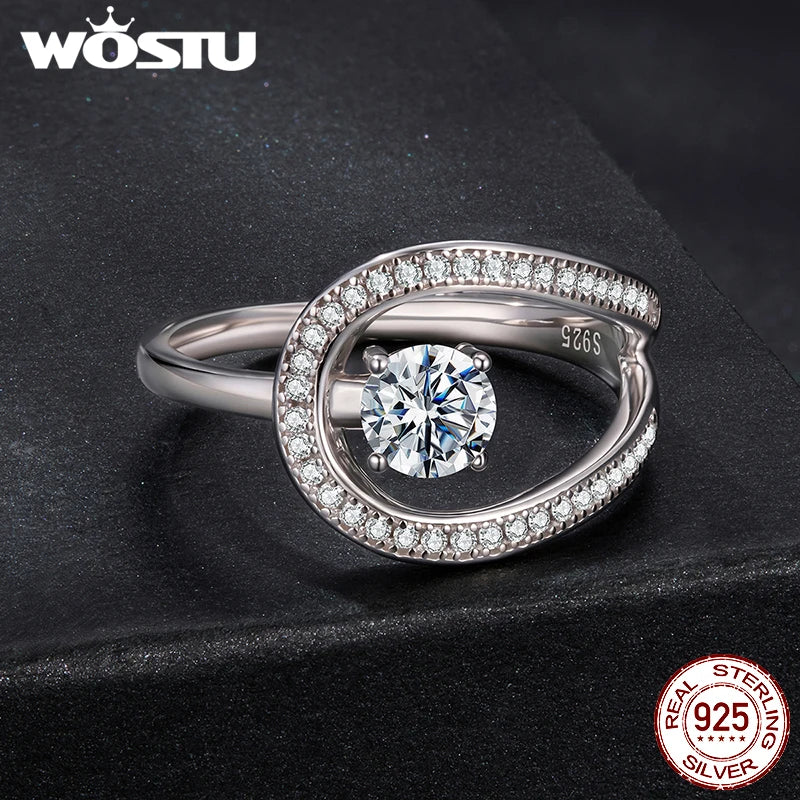 WOSTU Circle Swirl Moissanite Wedding Ring for Women 925 Sterling Silver Diamond Cut Engagement Ring Girl Party Anniversary Gift