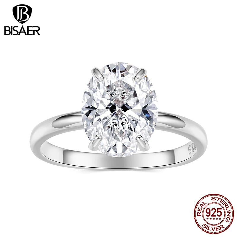 BISAER 925 Sterling Silver 3.5 Carat Oval Cut Engagement Ring Promise Band Plated White Gold for Women Wedding Fine Jewelry Gift