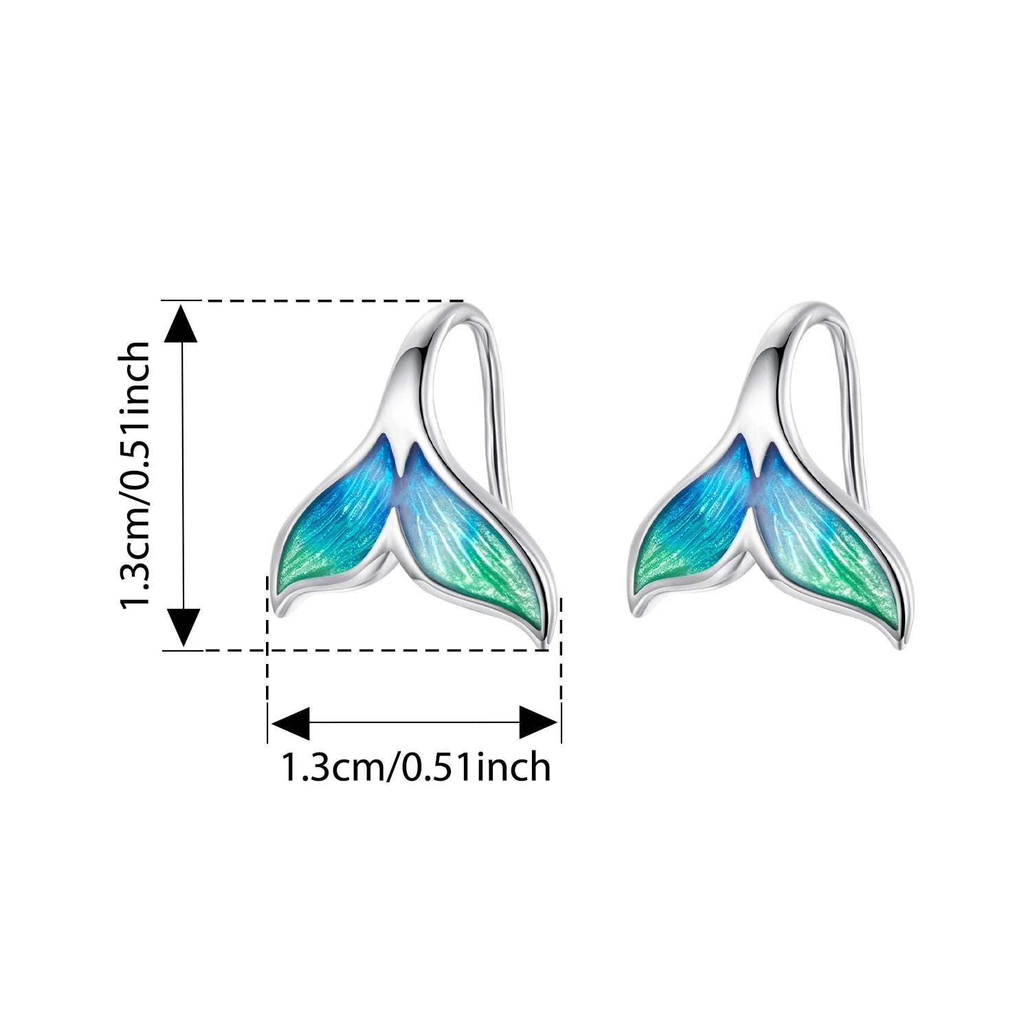 BISAER 925 Sterling Silver Mermaid Stud Earrings Blue Gradient Enamel process Stud Ear for Women Party Fine Jewelry Holiday Gift