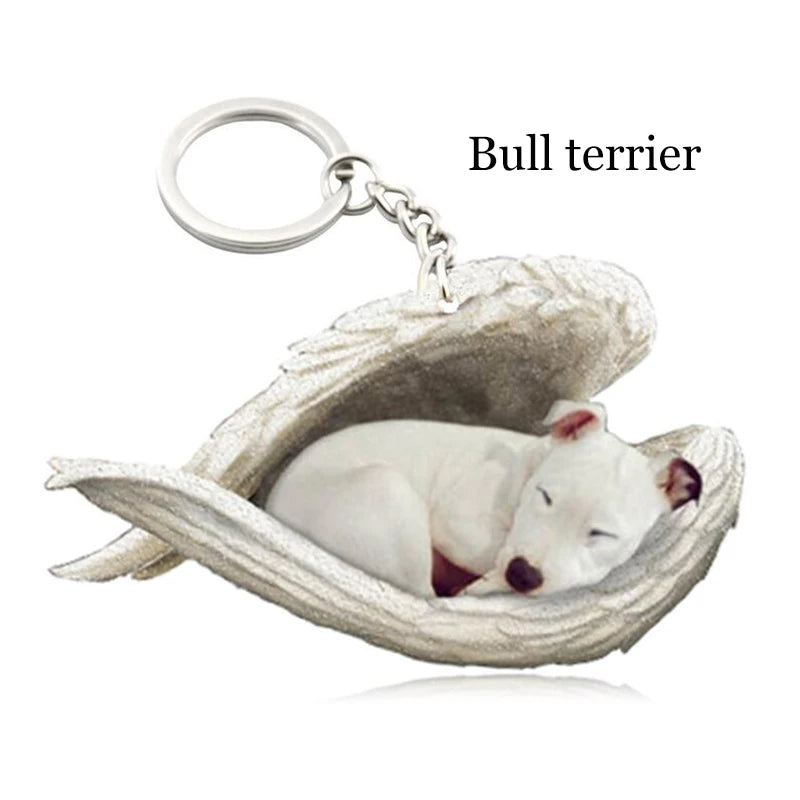 100 Style Cut Dog Sleeping Angel Pendant Bag Keychain Car Keychain Keyring Animal Pet Jewelry Boyfriend Girls Gift Accessories