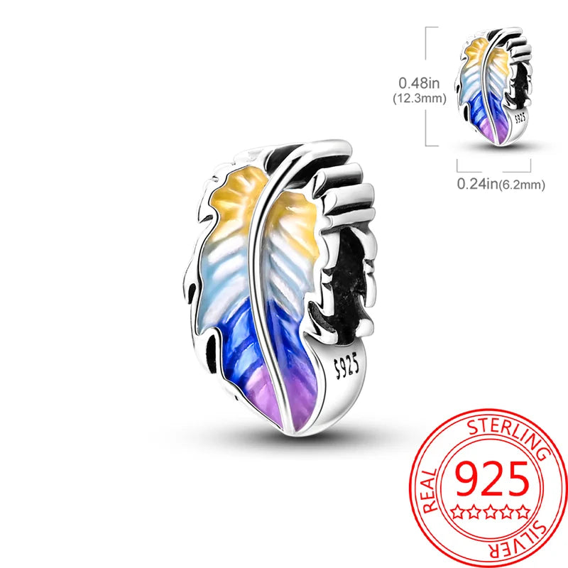 925 Sterling Silver Charm Green Monstera Leaves Charm Fit Bracelet Original Charm Bead for Women Jewelry DIY Making Fine Gift