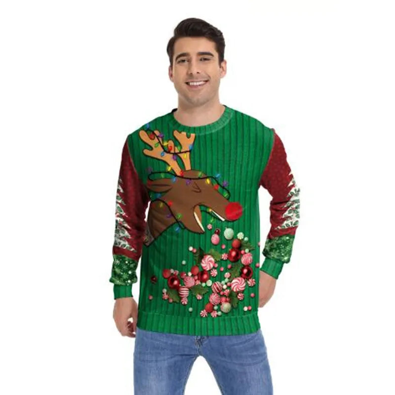 Clothing Wholesale Unisex Men Women 2026 Ugly Christmas Sweater Santa Elf Christmas Funny Fake Hair Sweater Autumn Winter Tops