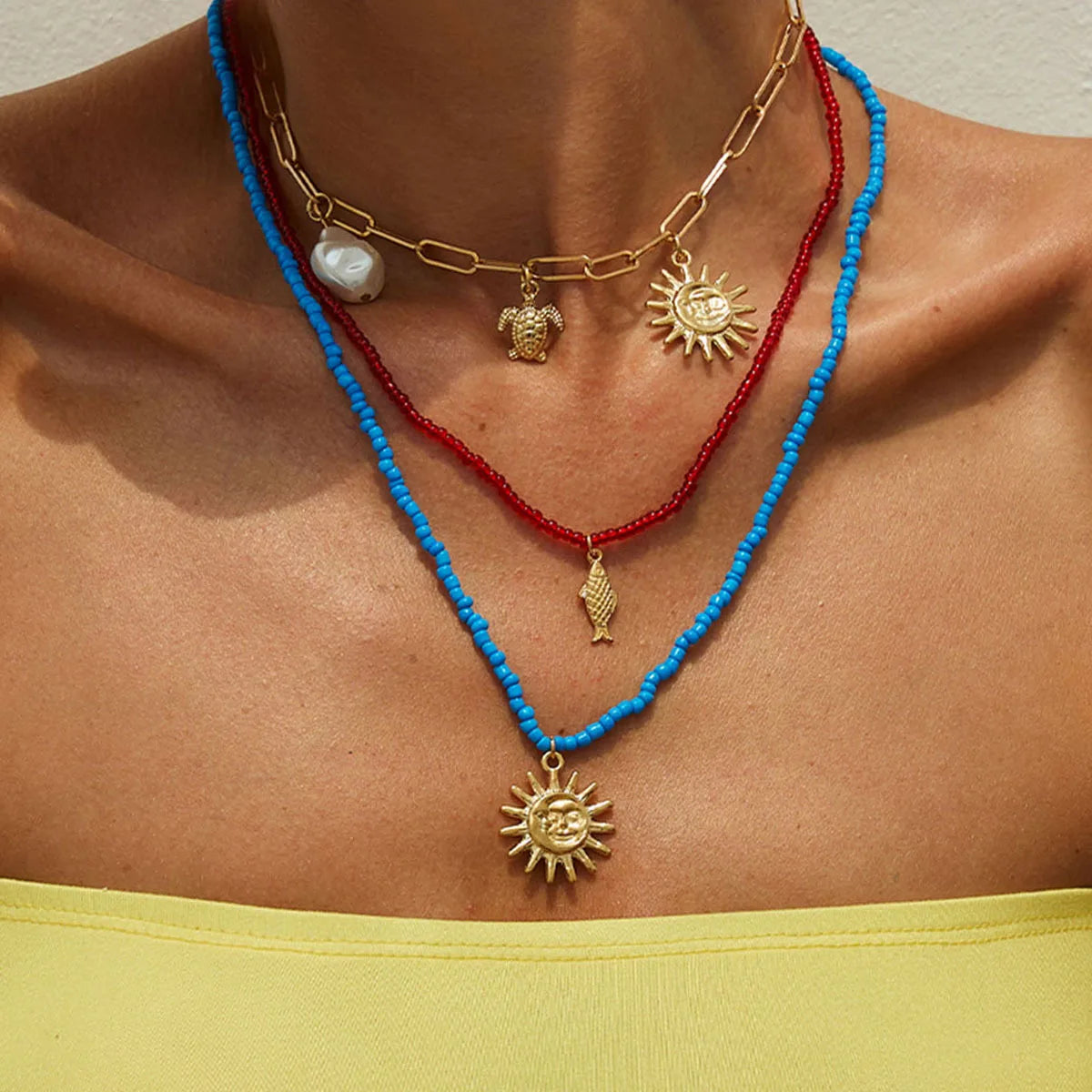 Beach Vacation Style Fish Tail Fan Shell Small Flower Necklace