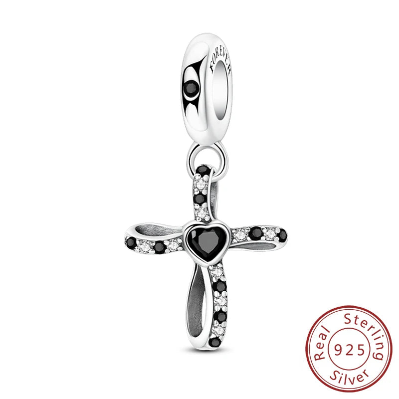 100% 925 Sterling Silver Charms Beads Bible Zircon Cross Jesus Both Hands Pray Fit 925 Original Bracelets Fine DIY Party Jewelry