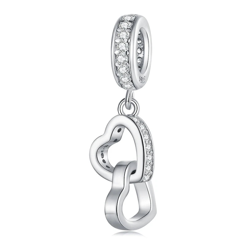 WOSTU Mom's Jewelry Gift 925 Sterling Silver Pink Opal Inifinite Love Charm Pendant Heart Puzzle Beads Fit Bracelet DIY Making