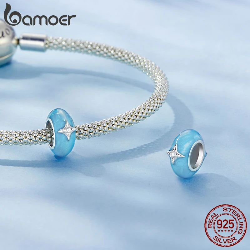 BAMOER 925 Sterling Silver Dreamy Starry Spacer Bead fit Original Bracelet DIY Jewelry Accessories bamoer Bead BSC1103