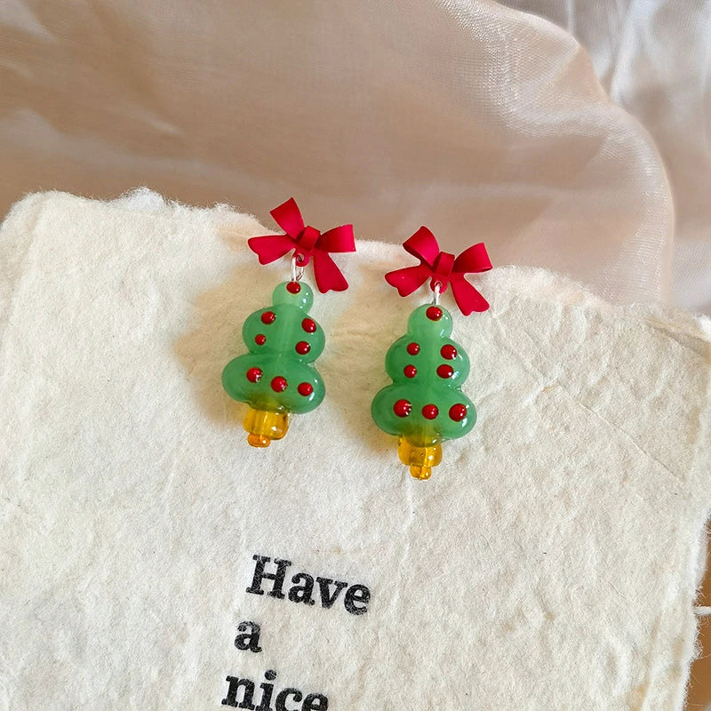 Lovely Zircon Snowflake Pearl Charm Earring For Women Christmas Flocking Hairball Bowknot Stud Earrings New Year Party Jewelry
