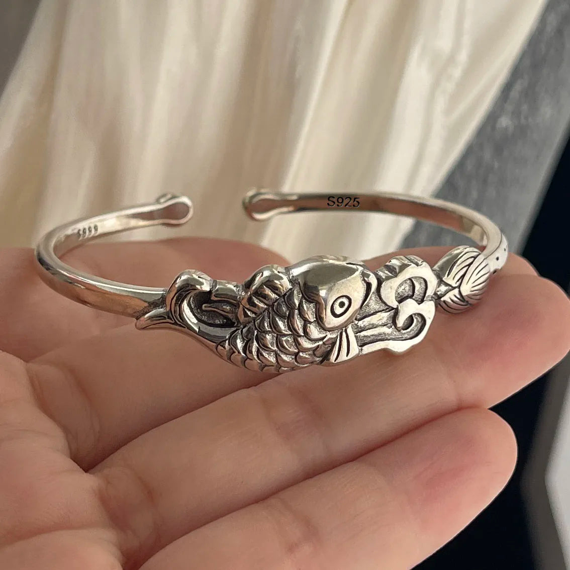 100% Solid 925 Sterling Silver Retro Bracelet for Women Men Vintage Handmade Flower Patern Bracelet Birthday Gift