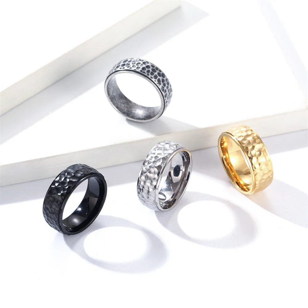 MKENDN Creative Retro Stone Texture Couple Rings Men Women Couple Ring Stainless Steel Punk Lunar Surface Jewelry - Madeinsea©