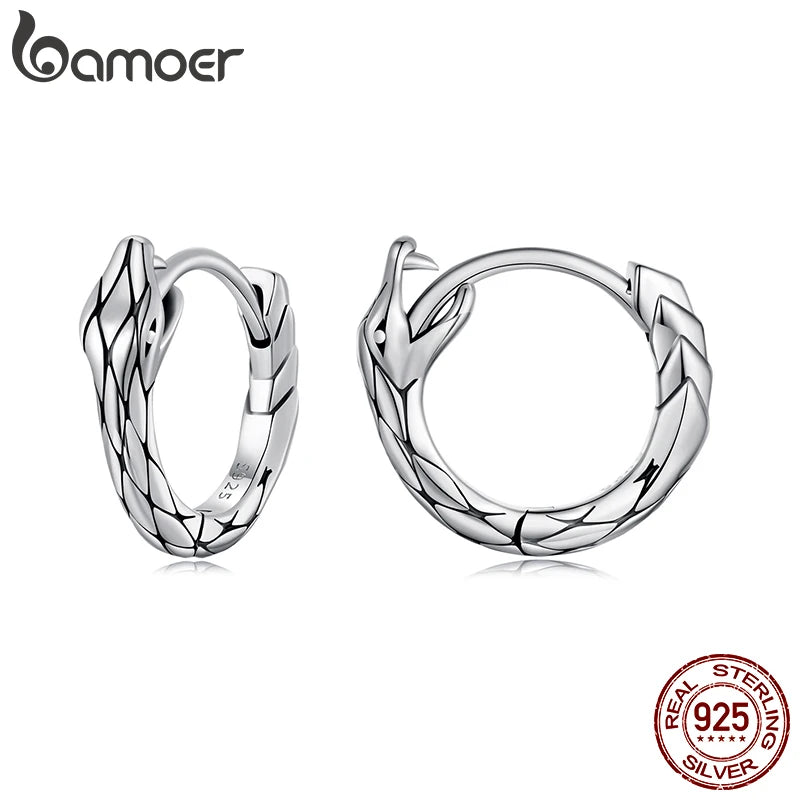 BAMOER 925 Sterling Silver Cute Snake Hoop Huggie Earrings, Hypoallergenic Animal Jewelry Birthday Gift for Women BSE1149