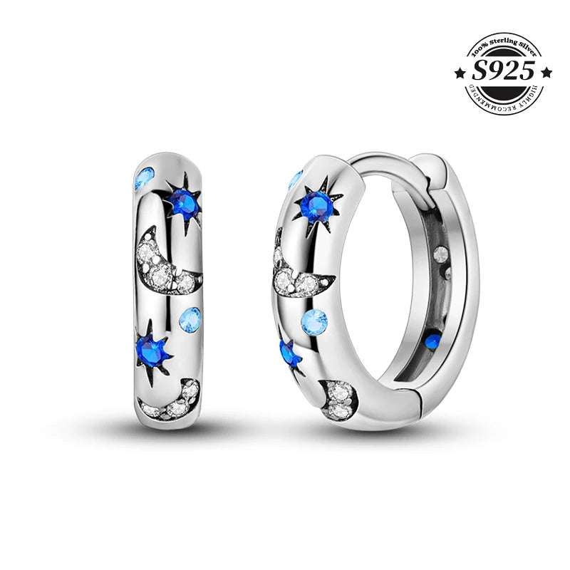 Simple Original 100% 925 Sterling Silver Sparkling Zircon Butterfly Liquid Metal Double Hoop Earrings For Women Wedding Jewelry