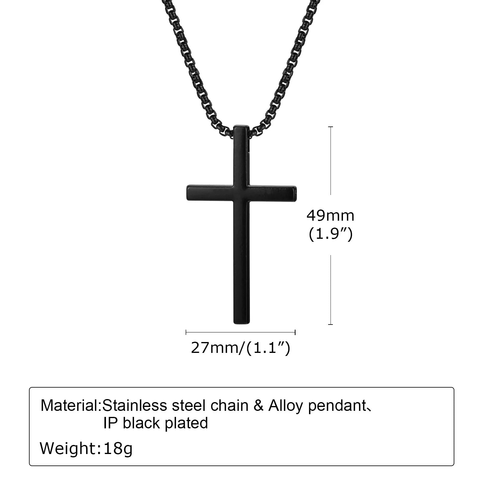 Vnox Unisex Box Chain Cross Necklaces, Men Women Stainless Steel Chain with Alloy Cross Pendant, Religious Faith Cross Necklace - Madeinsea©