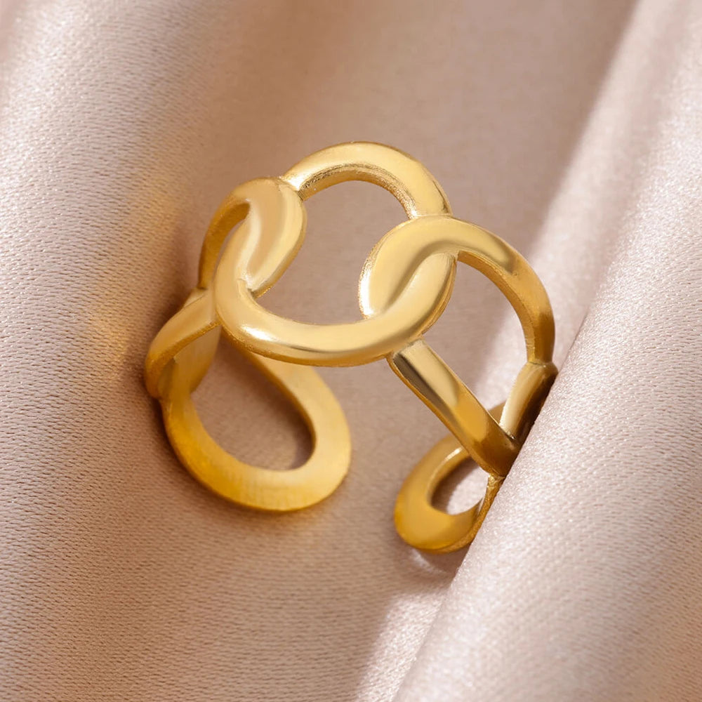 Stainless Steel Rings For Women Men Gold Color Open Gothic Geometric Ring Female Male Fashion Engagement Wedding Party Jewelry