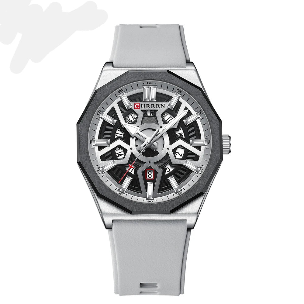 CURREN Fashion Design Wristwatches for Men's Casual Silicone Straps Quartz Auto Date Watch with Luminous Hands 8437