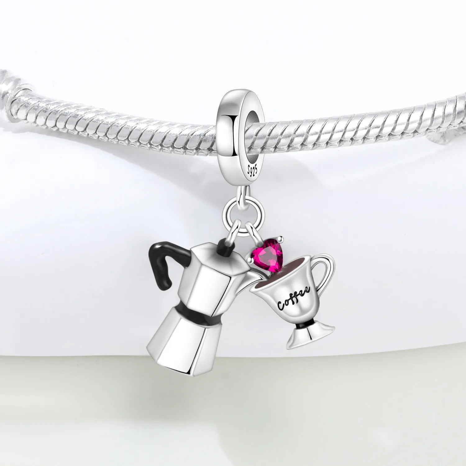 PANPOKI 925 Sterling Silver Love Coffee Cup Pendant Beads Original Pendants Bracelet Charm Jewelry Party DIY Trendy Gifts