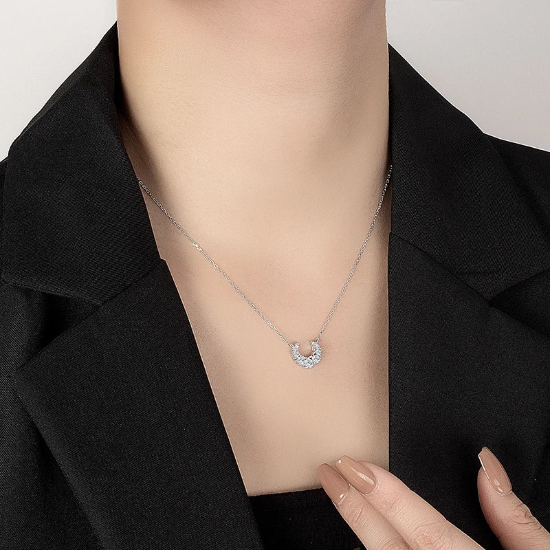 PERFANY 0.66CT Full Moissanite Necklace for Women S925 Pure Silver Moon Design Laboratory Diamond Pendant Fashion Luxury Jewelry - Madeinsea©