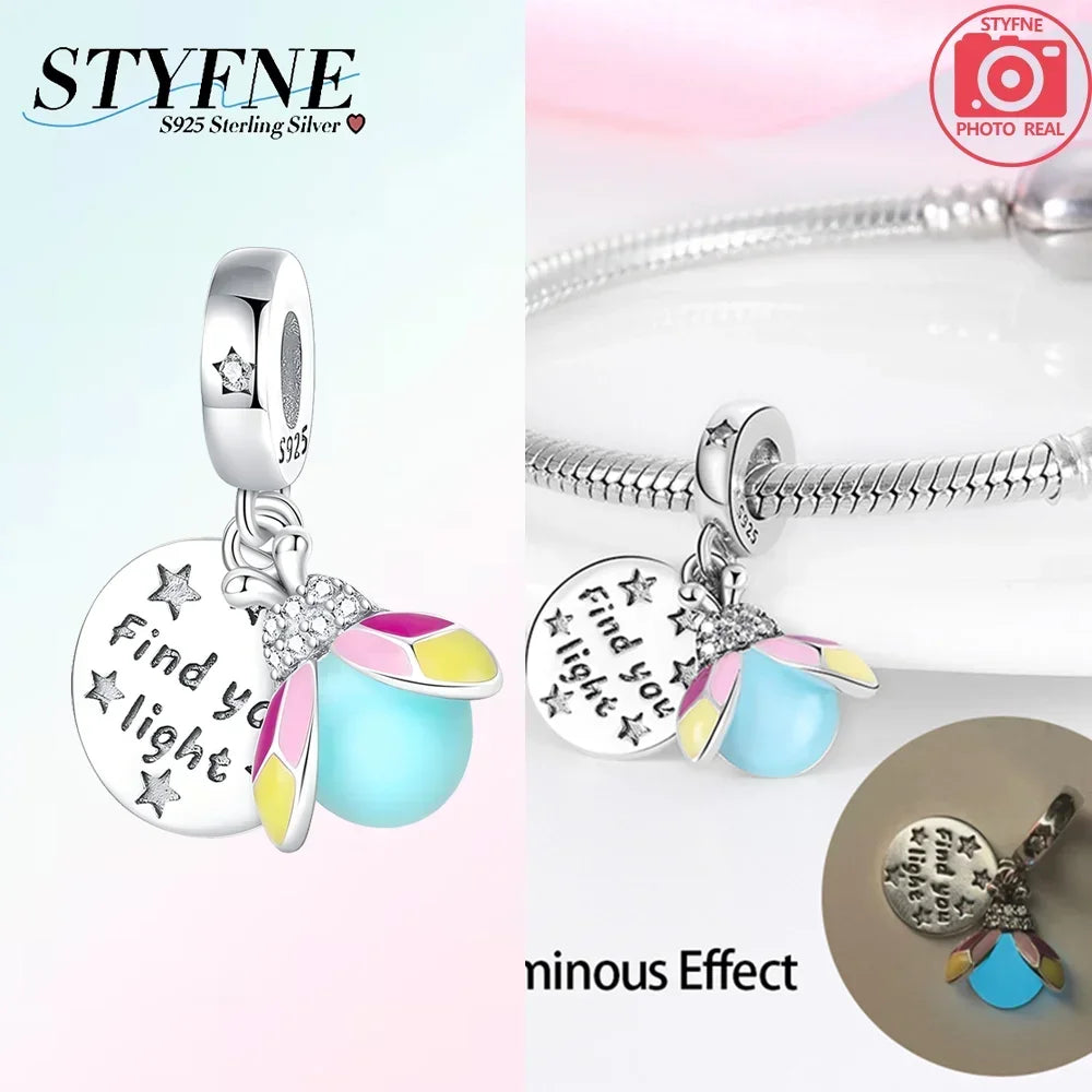 925 Sterling Silver Chameleon Luminous Firefly Butterfly Charms Beads Fit 925 Original Bracelets Fine DIY Jewelry Making