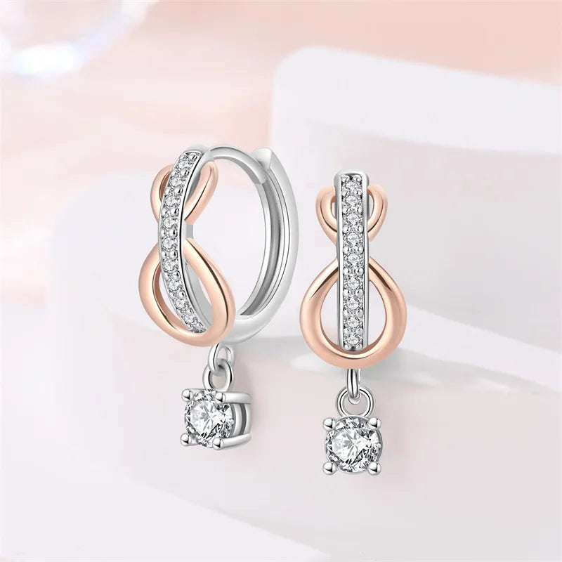 New Original 925 Sterling Silver Hoop Earrings Rose Gold Color Zircon Studs Earring For Women Luxury Wedding Engagement Gift