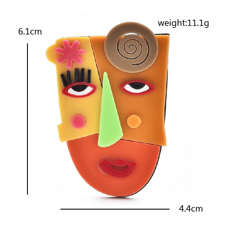 Wuli &amp; baby Acryl Kunst Design Gesicht Broschen Für Frauen 3-farbe Charmante Figur Party Büro Brosche Pins Geschenke