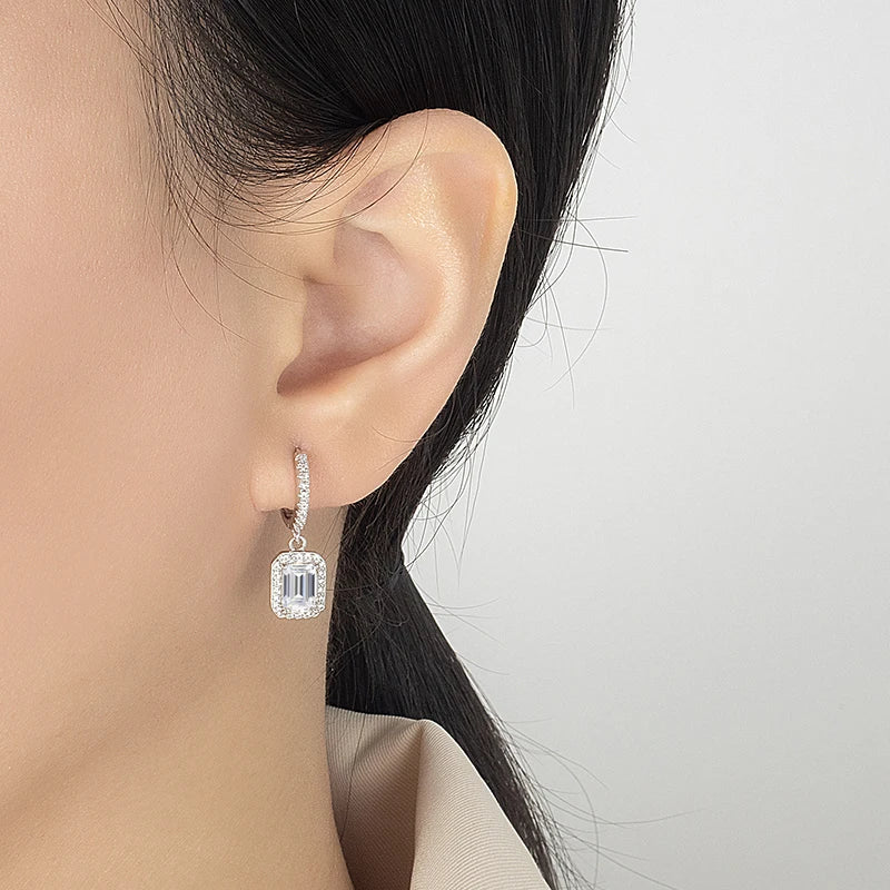 PERFANY Radiant Emerald Cut Moissanite Earrings for Women S925 Pure Silver Laboratory Cultivated Diamonds Luxury Wedding Jewelry